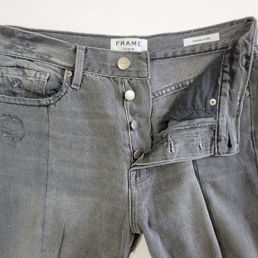 Frame Denim Nouveau Le Mix High Rise Cropped Raw Hem Ash Grey Distressed - Picture 14 of 16